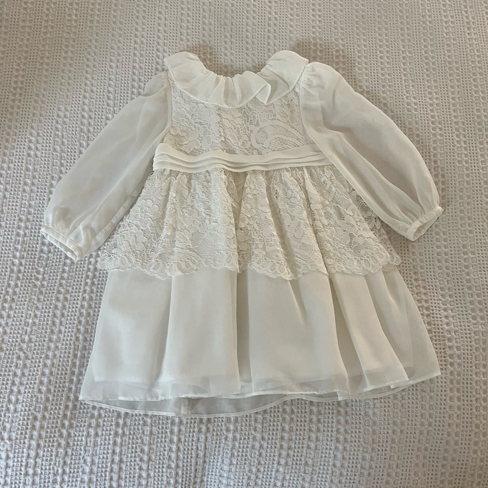 LIKE NEW!! Patachou girls 2t white lace and chiffon long sleeve party dress